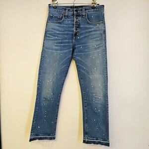Veronica Beard Ines Girlfriend Jeans Size 25 Button Fly Paint Splatter Crop